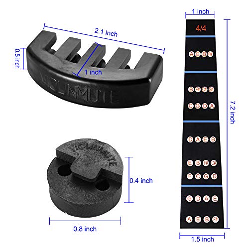 Rubber Violin Practice Mute - Dampening Sound Mutes for Beginners, Comb Claw Mutes Round Tourte Style Mutes and 4/4 Finger Guide Sticker for Violin and Small Viola, 7 Pack
