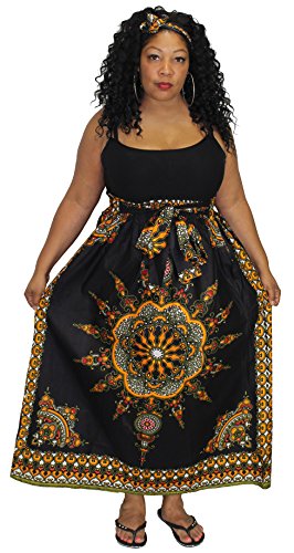 African Planet Women's Wax New Dashiki Skirt Bow Tie Elastic Waist Ankara Maxi