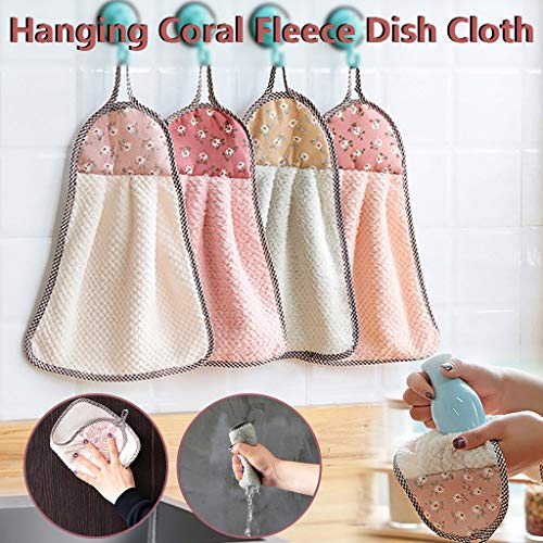 YALANK 4pcs Cleaning Cloth Kitchen Towels Hangable Coral Velvet Wipes Reusable Household Dish Cloth Towel for House Furniture Table Kitchen Dish Window Glasses