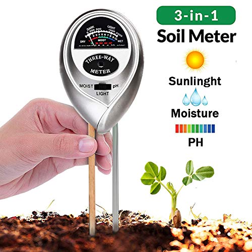 Soil Tester, 3 in 1 Soil Test Kit for Moisture, Light & pH Meter for Plant, Vegetables, Garden, Lawn, Farm, Indoor/Outdoor Plant Care Soil Tester (No Battery Need & 2019 Update) (Silver)