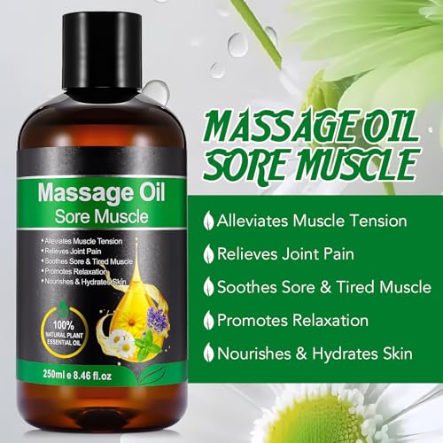 Massage Oil 250ML for Sore Muscle Relief, Soothing Blend with Menthol for Relaxation & Post-Workout Care – Lightweight, Fast-Absorbing Massage Oil for Neck, Shoulder & Back