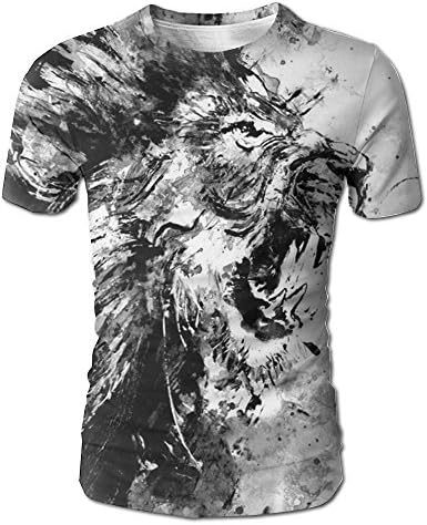 JASFEI Watercolor Lion Men's T-Shirt 3D Printed Graphic Colorful Short-Sleeve Crew Neck Tee Shirt