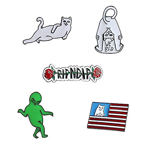 FLYPARTY Novelty Enamel Lapel Pin Sets Cartoon Animal Plant Fruit Brooches for Clothing Bags Backpacks Jackets Hat Jewelry DIY Gift Accessories(Funny cat Ghost Rose Set of 5)