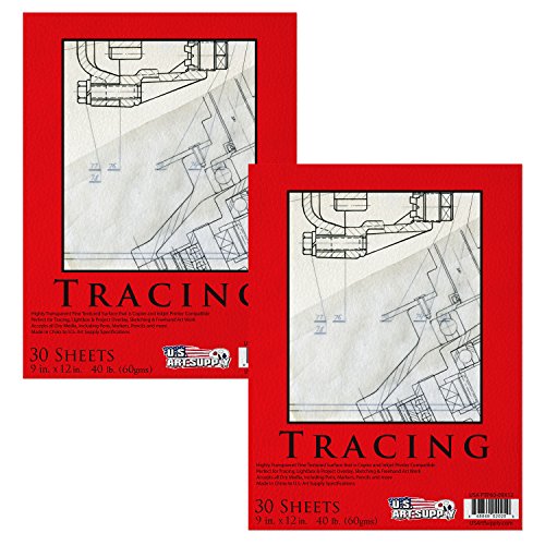 US Art Supply Premium Tracing Pad Weight with Fine Textured Paper, Medium, 30 Sheets