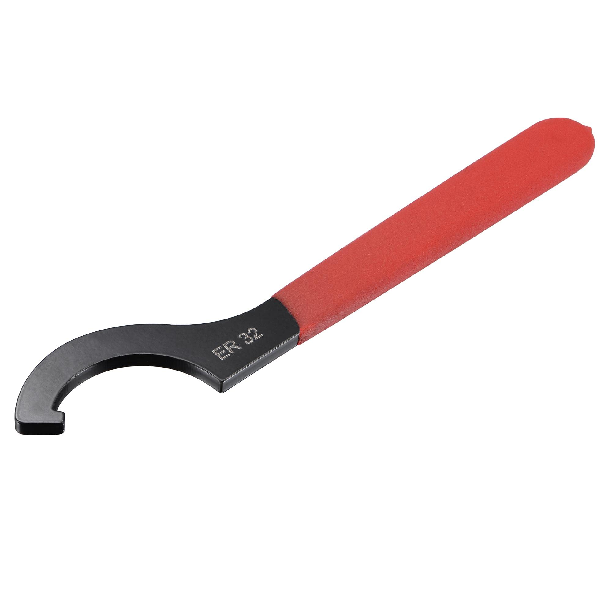 sourcing map C Hook Spanner Wrench for Lathe Clamping ER32 Collet Chuck Nut with Red Non-Slip Handle