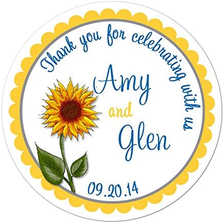 Personalized Customized Wedding Favor Thank You Stickers - Sunflower - Choose Your Size
