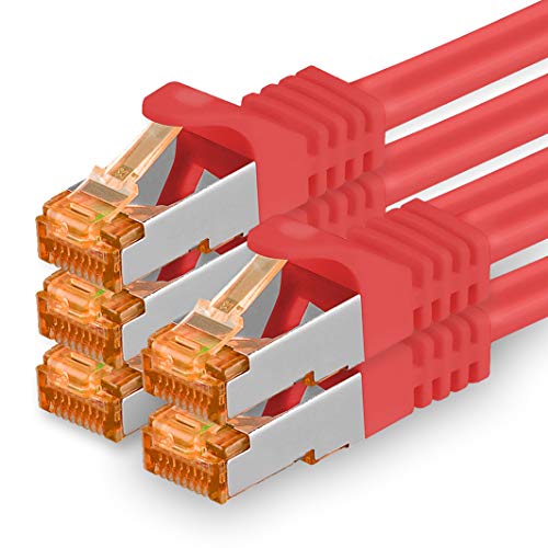 1aTTack.de 5m - Cat.7 Netzwerkkabel Rot - 5 Stück Gigabit Ethernet LAN Kabel 10000 Mbit s Patchkabel Cat7 Kabel S FTP PIMF Schirmung LSZH Cat.7 Rohkabel Rj45 St