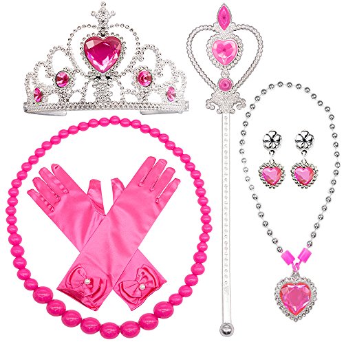 Princess Dress Up Costume Accessories 4 Pieces Gift Set For Princess cosplay Gloves Tiara Wand and Necklace