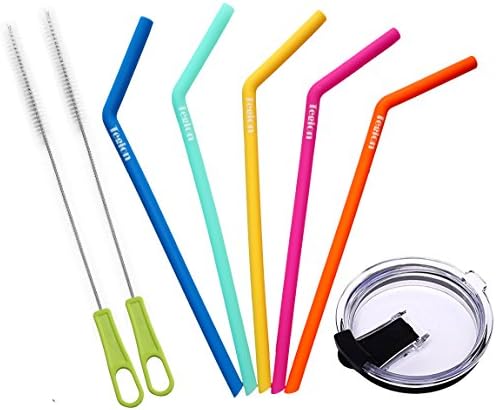 Tegion Reusable Silicone Drinking Straws with Brush 30 OZ Spill Proof Tumbler Lid for Yeti RTIC Ozark Trails 8 Pack