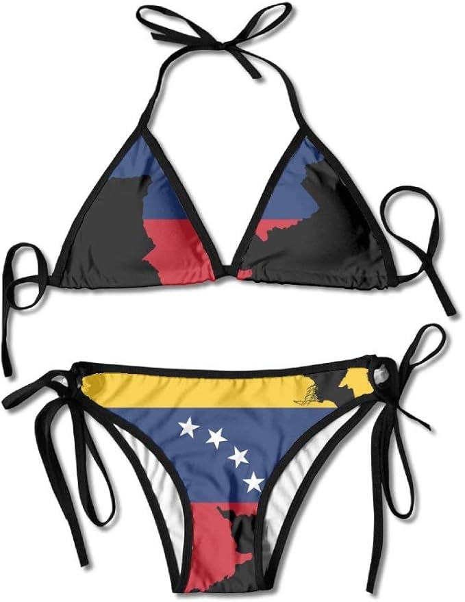 Venezuela Flag Map Womens Sexy Bikini Set Outdoor Swimwear Adjustable