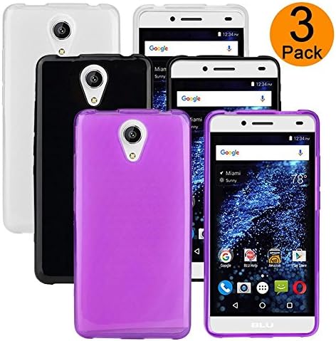 BLU Studio Selfie 2 Case / BLU Studio C 8+8 Case,BLU Dash M Case,[3 Pack] ATLY(TM) [Black][Clear][Purple] Soft TPU case From BLU Studio Selfie 2 / BLU Studio C 8+8