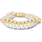 Martha Stewart Two Strand Pearl and Gold Ball Bracelet, 7 Inches For Women