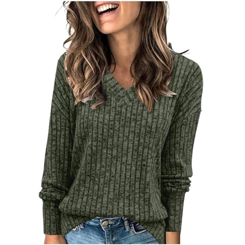 Women's Jumpers V Neck Long Sleeve Vintage Knitted Sweaters Casual Loose Fit Lightweight Jumper Autumn and Winter Knit Pullover Tops Classic Daily Wear Travel Outdoors Sweater