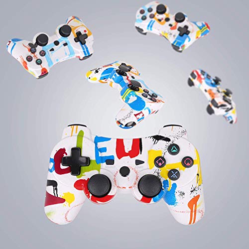 PS3 Controller Wireless Double Shock Gamepad for Playstation 3, Sixaxis Wireless PS3 Controller with Charging Cable,Compatible with Playstation 3 (Graffiti/Colorful)