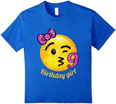 Kids 9th birthday throwing a Kiss Emoji with number shirt 10 Royal Blue