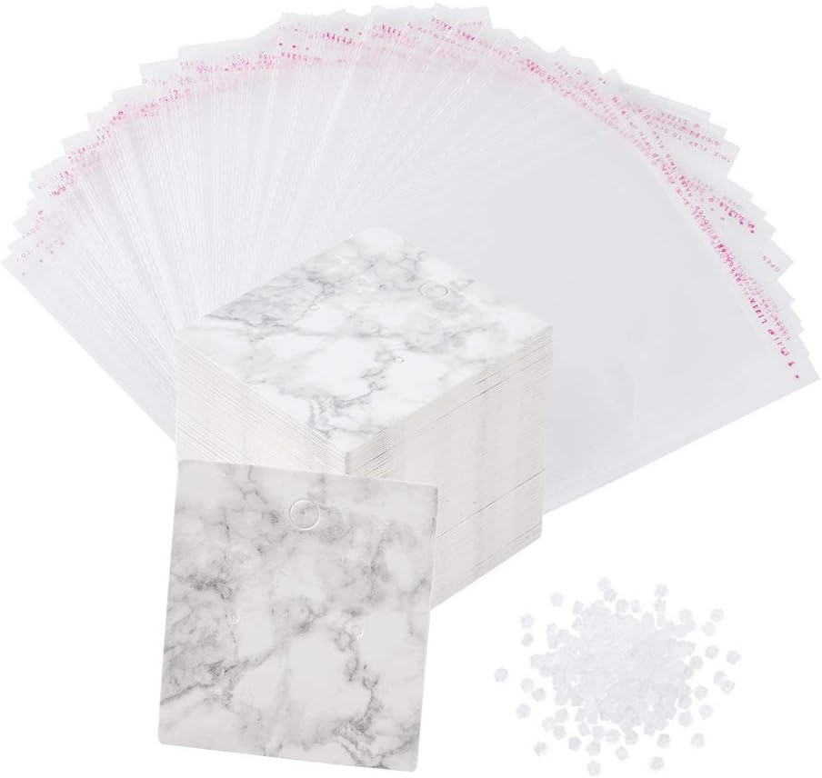 Craftdady 210pcs Necklace Earring Display Cards Blank Paper Card Holders in Marble Design with 400pcs Earring Backs - Image 3