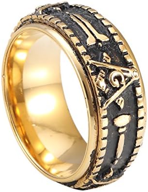 Ahley 316L Stainless Steel Freemason Masonic Mens Ring Rotatable