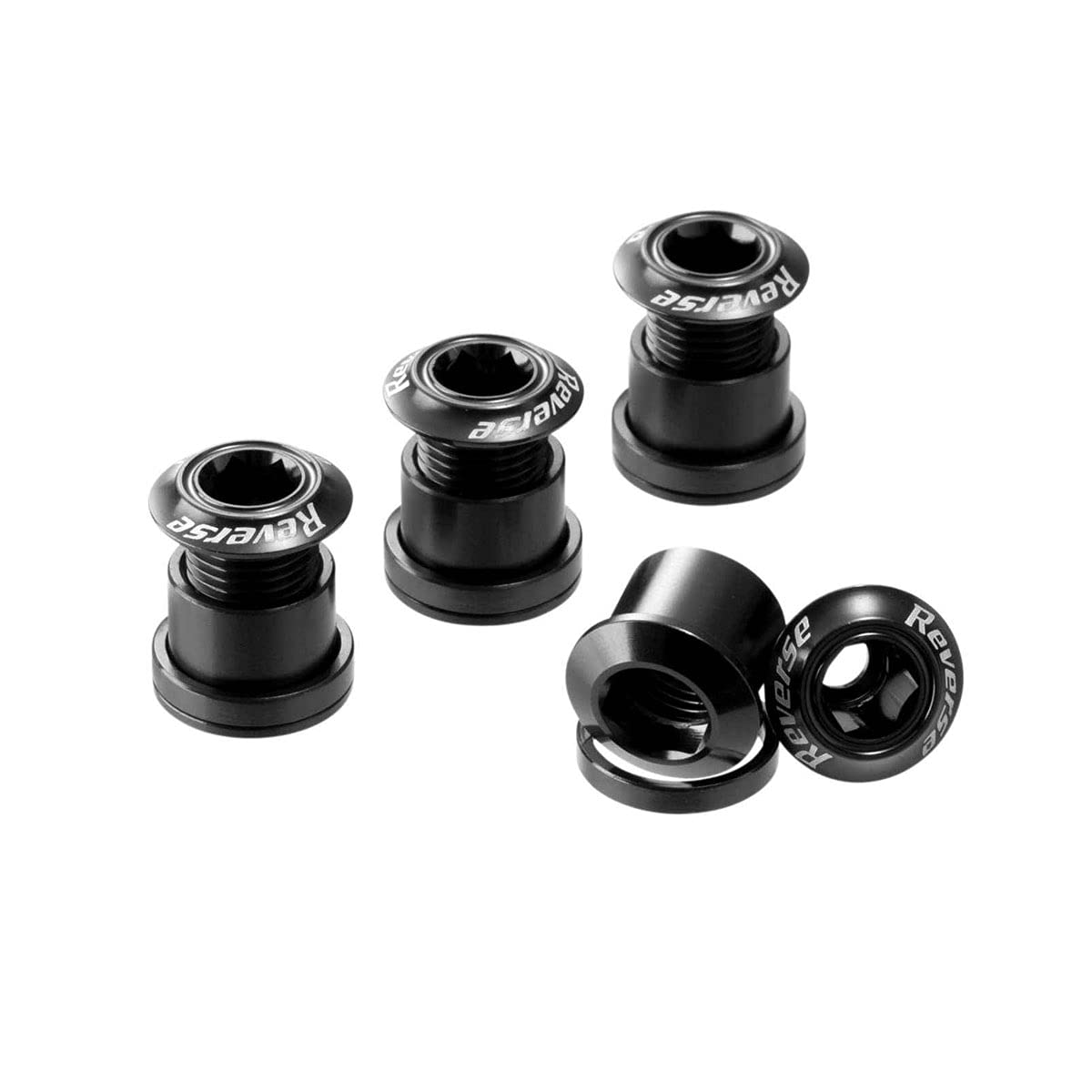 Reverse Chain Ring Bolt + Nut – MTB Aluminium – Set of 4 – 9g., black