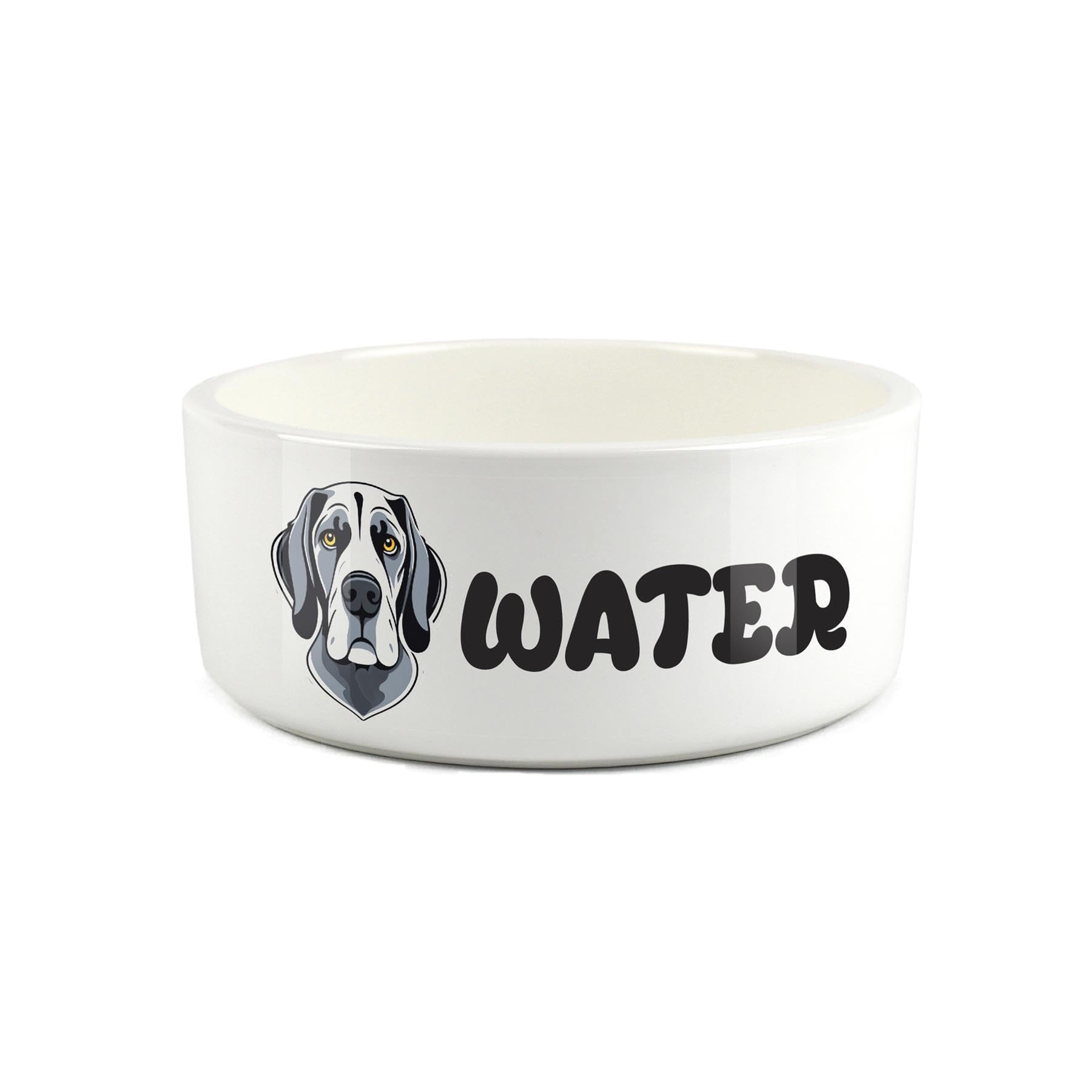 Great Dane Pet Bowl - Cartoon Dog Portrait Large Ceramic Water Bowl - Novelty White Water Dish For Dogs