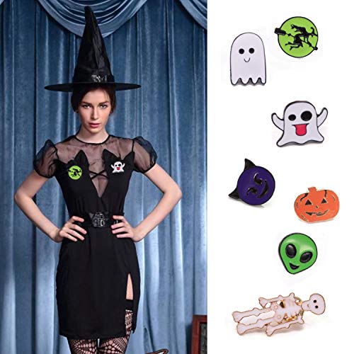 Linsoir beads Halloween Pins Skeleton/Ghost/Witch/Pumpkin Pin Badges 7 Designs Mixed Halloween Brooch Lapel Pins for Halloween Parties Spooky Pin Kids Party Favors