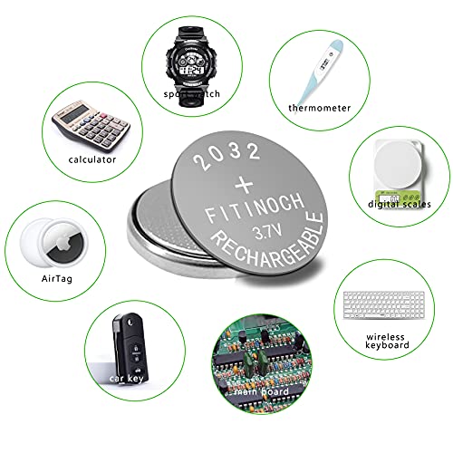 Rechargeable 2032 Battery, FITINOCH LIR2032 Button Battery Can Replace