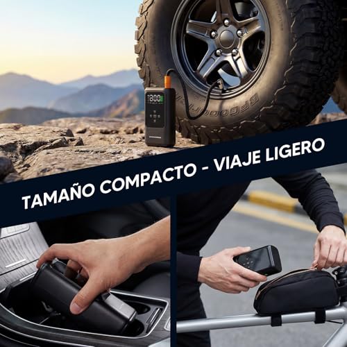 Arrancador de Batería 6000A con Compresor, 10 en 1 Jump Starter 12V para 10L Diésel, Inflador 160 PSI, Luz LED y Cable de arranque estándar – Caja de Arranque Portátil para Auto, Edición estándar