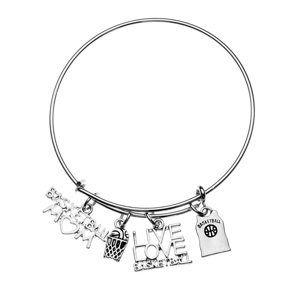Sportybella Basketball Mom Charm Bangle Bracelet Basketball Jewelry for Moms for Basketball Player Moms