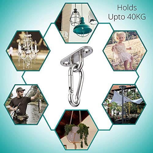 JOYUE Edelstahl Augplatte und Edelstahl Karabiner, Edelstahl Decksplatte Karabinerhaken, Premium Ösenplatte für Sonnensegel, Hängesessel, Wand-Befestigung, Decken-Befestigung, Wand-Haken – Bild 8