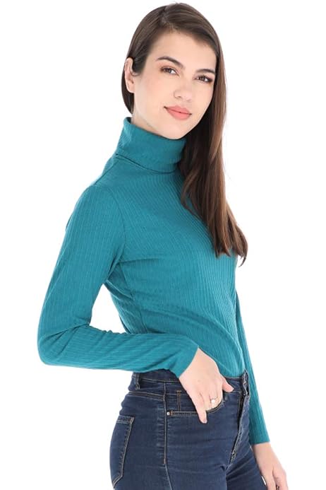 Stretchy Roll-Neck Long-Sleeve Cotton 