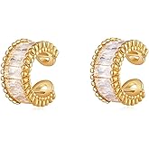 Ear Cuffs in 18K Gold - CZ Paved Hoop Conch Cuff Earrings for Women,Men - Sparkle Rhinestones Clip On Wrap Earrings Non Pierced
