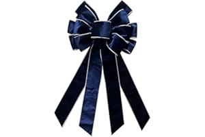 CHMOART Christmas Wreath Bow 20 x 11 Inches Large Christmas Bows Silver Trimmed Blue Velvet Bow Winter Farmhouse Bow Xmas Tree Topper Ornament Bow for Home Front Door Decorations