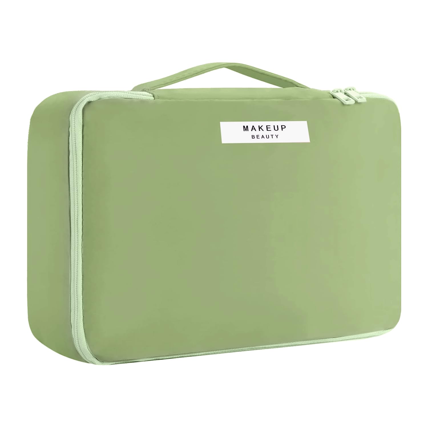 Travel Makeup Bag [with Brushes Holder & Detachable Pouch] Cosmetic Bag Large Capacity Waterproof Makeup Case Storage Organiser for Women & Girls (Green)