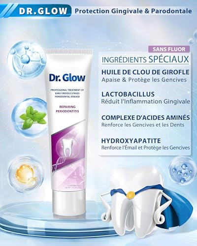 Dr. Glow Toothpaste Repair for Retracted and Sensitive Gums, Gingivitis and Periodontitis, Bleeding Gum Care, Protection, Fluoride Free 100g