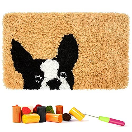 ROCKY&CHAO Bulldog Latch Hook Rug Kit 60x40CM, DIY Rug Making Kit for Adults Kids, Carpet Making Cozy Home Decor Craft Gift, Cross Stitch Embroidery Kit Easy Fun Craft Project — image 1