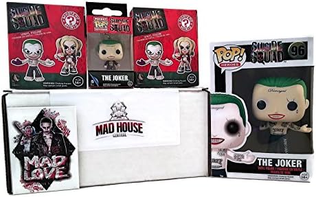 Suicide Squad Set - The Joker Shirtless Pop Figure, Keychain, 2 Mystery Mini’s & Joker/Harley Magnet bundled by Mad House Central