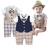 Taiycyxgan Baby Boy Summer Short Sleeve Gentleman Bow Tie Tuxedo Rompers Bodysuits Khaki 80