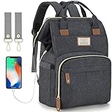 Diaper Bag Backpack with USB Charging Port and Stroller Straps, Maternity Nappy Bag with Insulated Feeding Bottle Pocket
