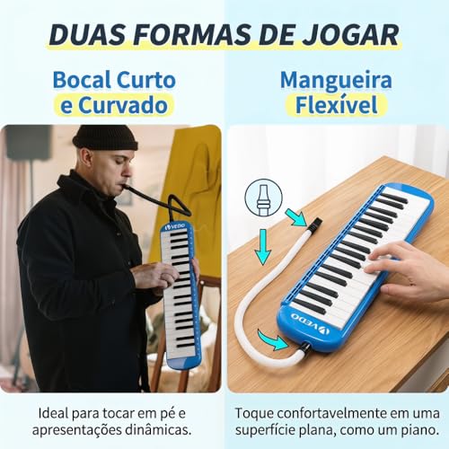 VEDO Escaleta 37 Teclas Infantil, com Bocal Duplo e Bolsa, Teclado De Piano de Ar, Instrumento Musical, Instrumentos Musicais de Brinquedo, Adequado Para Crianças e Adultos, Presente Perfeito, Azul