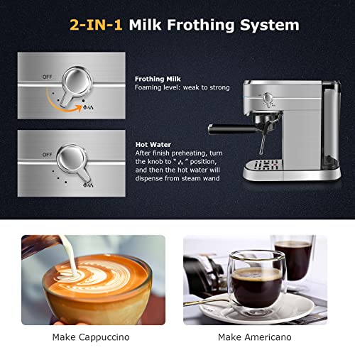 Espresso Machine, FRESKO 15 Bar Espresso Maker with Milk Frother