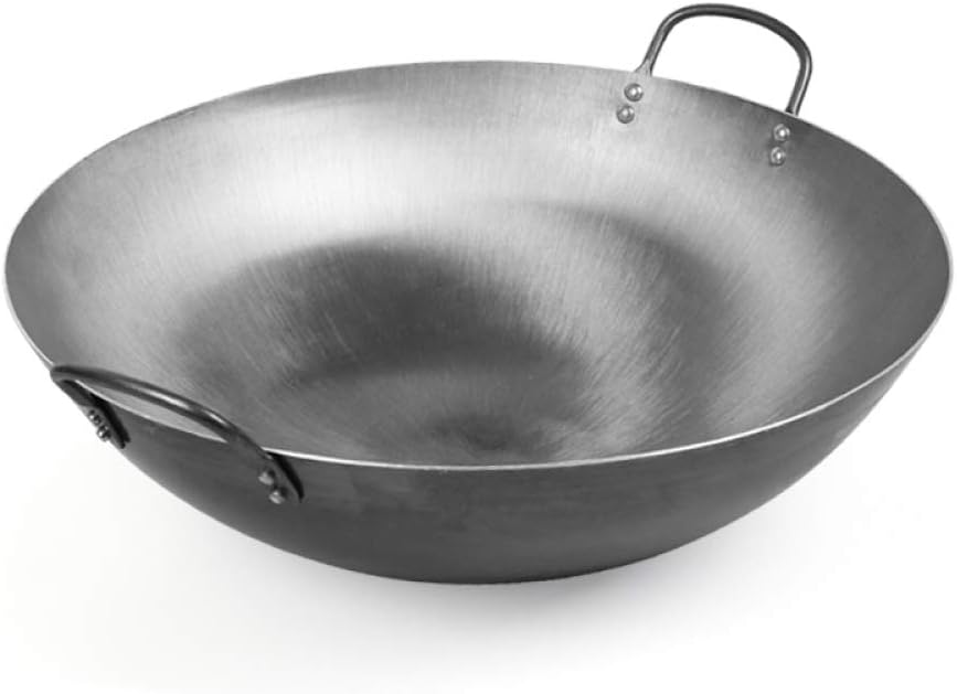 Wok Big Heavy Canton Style Hand Hammered Carbon Steel Wok (Round Bottom