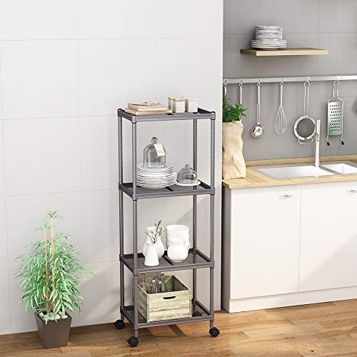 Cozzine 4-Tier Storage Shelves, Adjustable Storage Unit Heavy Duty Steel Tube Wire Mesh Shelving Unit with Wheels for Home/Office/Garage/Pantry Organizer (17.3''x11.8''x47.24'')