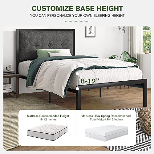 IMUsee Twin Size Bed Frame with Upholstered Button Tufted Headboard, Heavy Duty Platform Bed