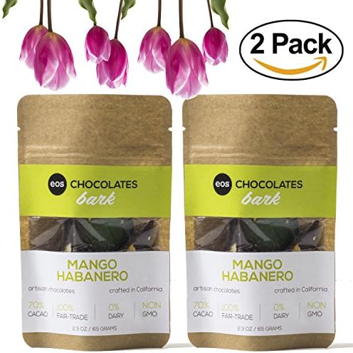 EOS CHOCOLATES Keto Dark Chocolate Bark - Vegan Low Carb Snacks, Smart Keto Bark, No Sugar Alcohols, Non-GMO Swiss Made in California, 70% Cacao Keto Snacks (Mango Habanero, 2 Pack)