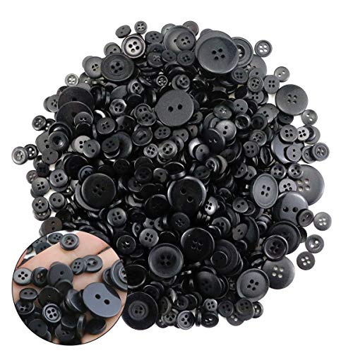 Oopsu 1000 PieceAssorted Sizes Black Round Resin Buttons 4 Holes Buttons for Sewing Crafts,DIY Handmade Ornament