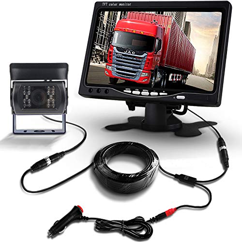 7 inch Monitor, Vehicle Backup Camera and Monitor Kit,Waterproof IR Night Vision Reverse Camera + Rear View Screen Parking Assistance System for Bus Truck Trailer RV Motorhome