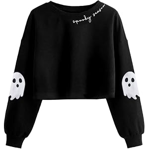 HEBBE Spooky Season Sweatshirts Women Halloween Graphic Sweatshirt Crop Top | Halloween Spooky Season Sweatshirts Women Hallo