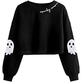 HEBBE Spooky Season Sweatshirts Women Halloween Graphic Sweatshirt Crop Top | Halloween Spooky Season Sweatshirts Women Halloween Graphic Sweatshirt Boo Pullover Shirt Pumpkin Crop Tops