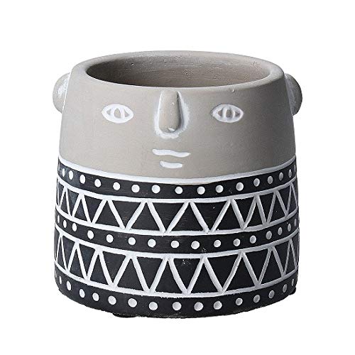 Gisela Graham Grey and Black Concrete Small Flower Pot With Face Imprint