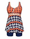 Hilor Women's Front Wrap Houndstooth Print Boy Leg Tankinis Swimdress Swimsuit