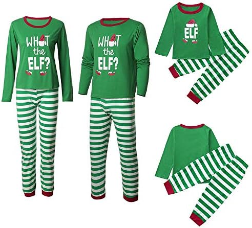 POIUDE Winter Warm Christmas Pajamas Parent-Child Long-Sleeved Christmas Letter Stripe Shirt+Pants Suit